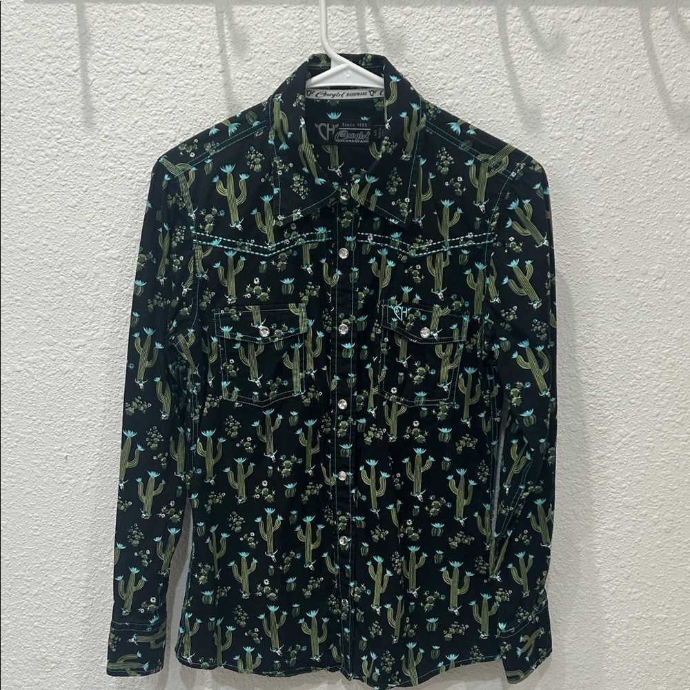 Black Western Shirt with Cactus Print